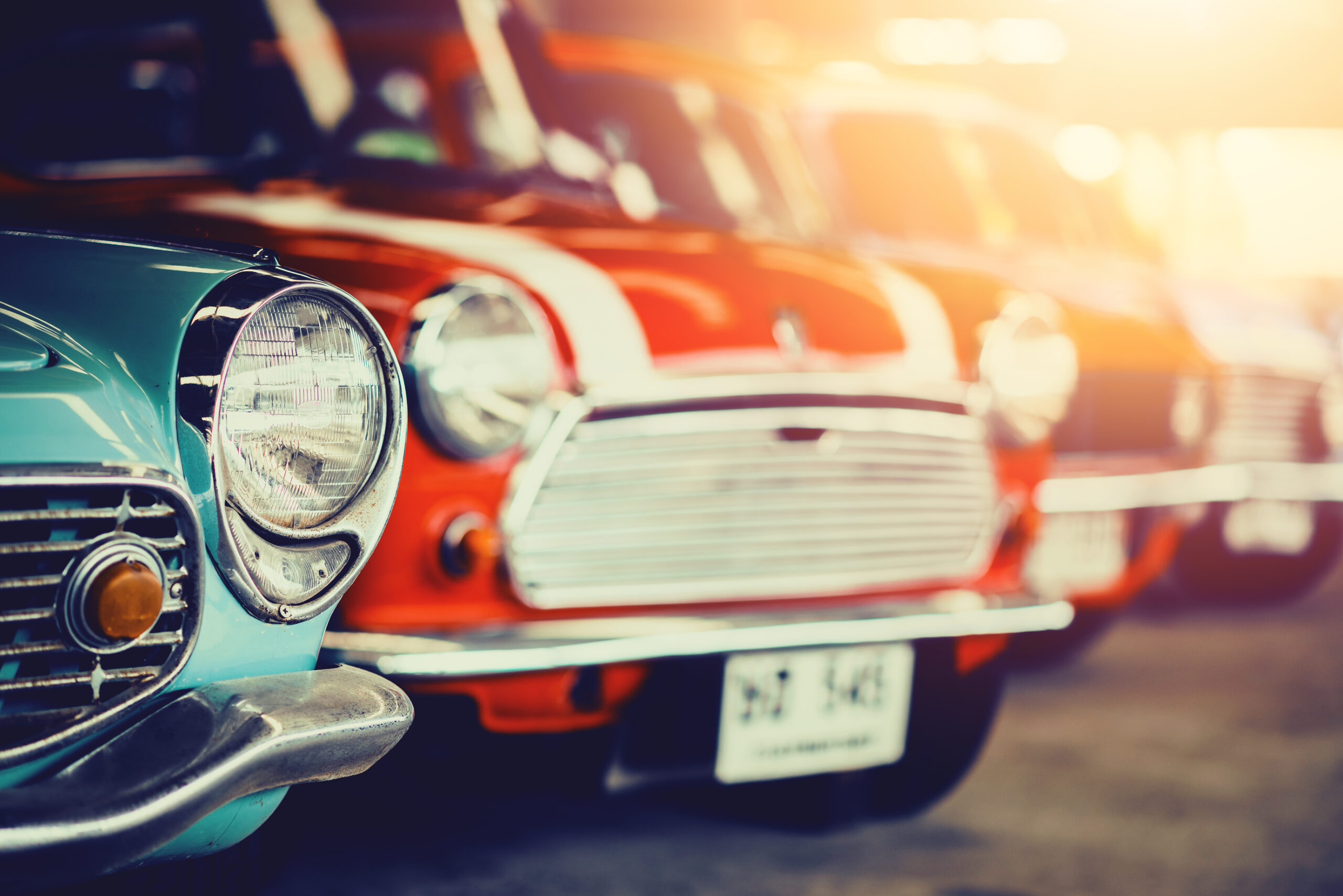 Classic Old Cars with colorful,Vintage retro effect style pictur